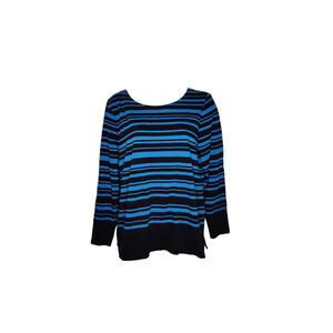 Women's Talbots Blue & Black Knit Striped Long Sleeve Shirt Size L Petite